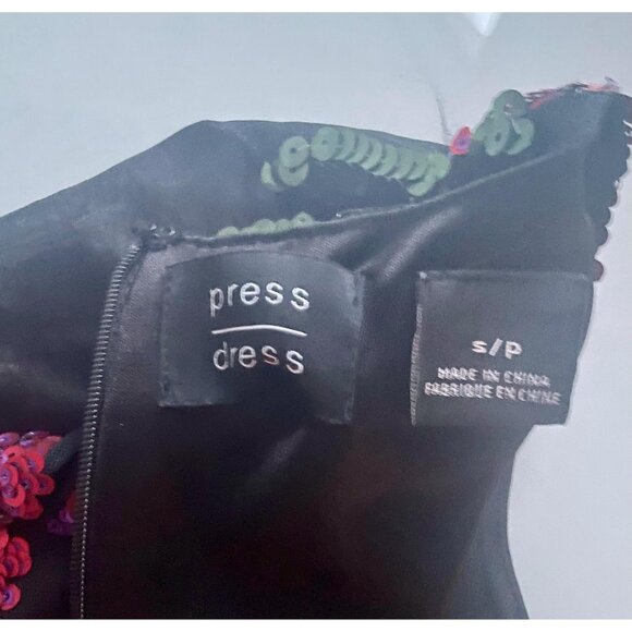 Short Floral Dress with Sequins, Size S/M, Black Dress with Red Flowers - Picture 7 of 8